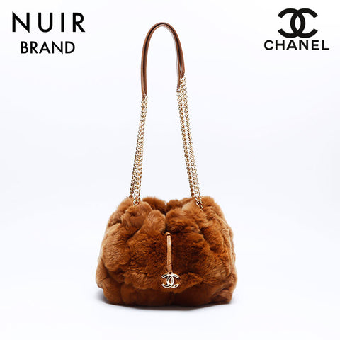 Chanel CHANEL No. 10 Fur Shoulder Bag Brown WS8095