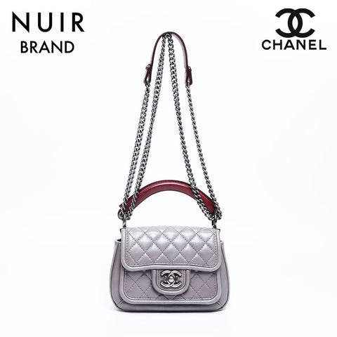 シャネル CHANEL 21番台 マトラッセ チェーン レザー シルバー金具 ショルダーバッグ グレー WS8098