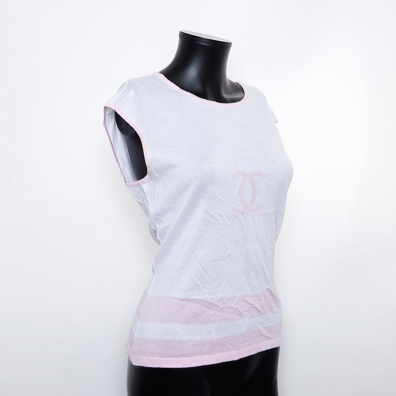 CHANEL ノースリーブトップス シャネルCHANEL コットンショールカラーノースリーブトップス 黒