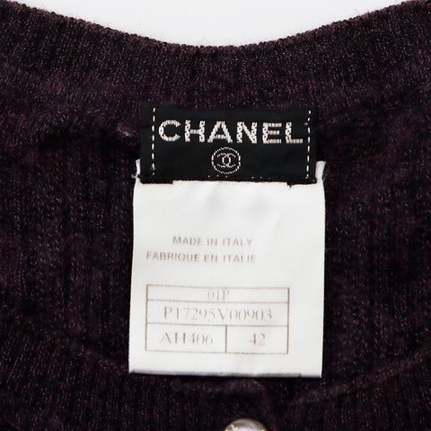 Chanel Size 42 Cotton Cashmere Short Sleeve 01P Knit Purple WS8119