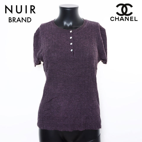 Chanel Size 42 Cotton Cashmere Short Sleeve 01P Knit Purple WS8119
