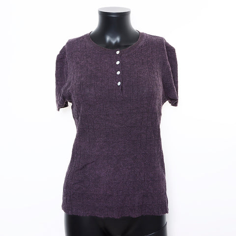 Chanel Size 42 Cotton Cashmere Short Sleeve 01P Knit Purple WS8119