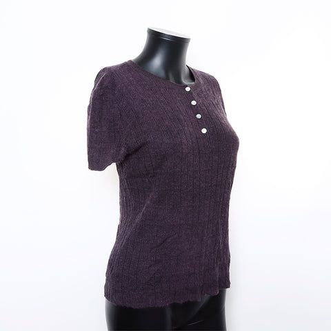 Chanel Size 42 Cotton Cashmere Short Sleeve 01P Knit Purple WS8119