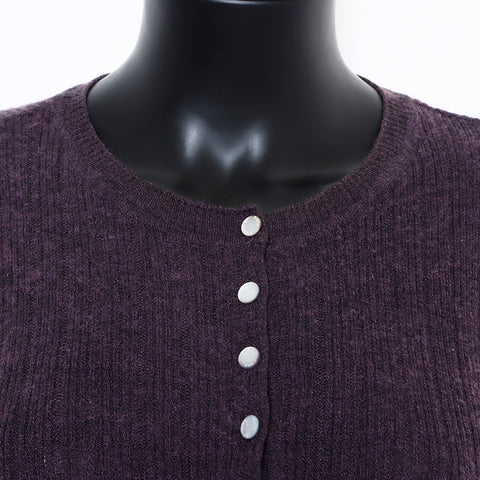 Chanel Size 42 Cotton Cashmere Short Sleeve 01P Knit Purple WS8119