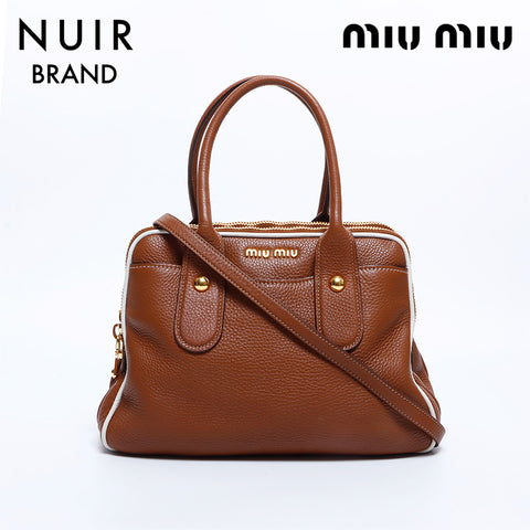 ミュウ ミュウ Miu Miu 2way ナッパレザー ハンドバッグ ブラウン WS8122