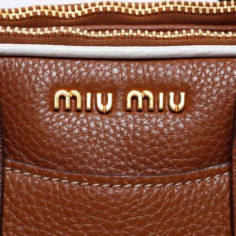 ミュウ ミュウ Miu Miu 2way ナッパレザー ハンドバッグ ブラウン WS8122