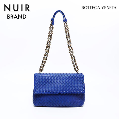 ボッテガヴェネタ BOTTEGAVENETA オリンピア レザー イントレチャート チェーン ショルダーバッグ ブルー WS8128 – NUIR  VINTAGE