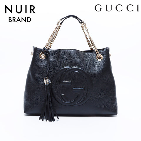 Gucci Soho皮革链条肩带黑色WS8133