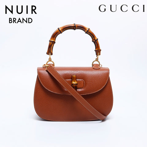 Gucci Bamboo Leather 2向手提包棕色WS8134
