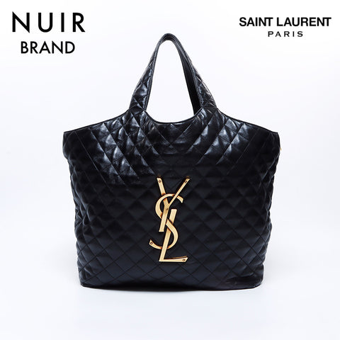 Yves Saint Laurent Yves Saint Laurent ICAR Maxi YSL皮革袋装手提袋黑色WS8138