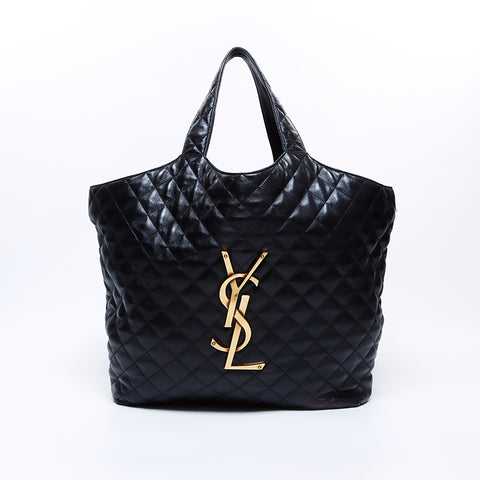 イヴ・サンローラン YVES SAINT LAURENT イカールマキシ YSLレザー ポーチ付き トートバッグ ブラック WS8138