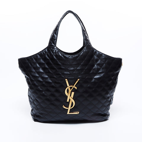 イヴ・サンローラン YVES SAINT LAURENT イカールマキシ YSLレザー ハンドバッグ ブラック WS8144