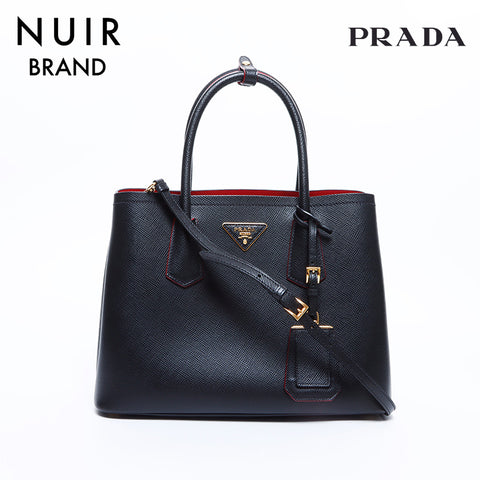Prada 2Way Saffiano皮革手提包黑色红色WS8145