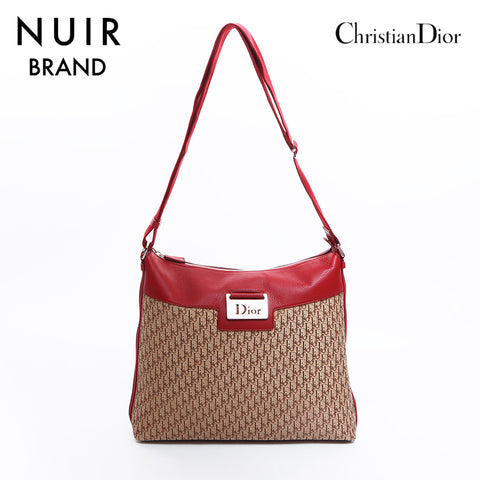 克里斯蒂安·迪奥特特(Christian Dior Trotter)帆布街别致的肩带棕色红色WS8153