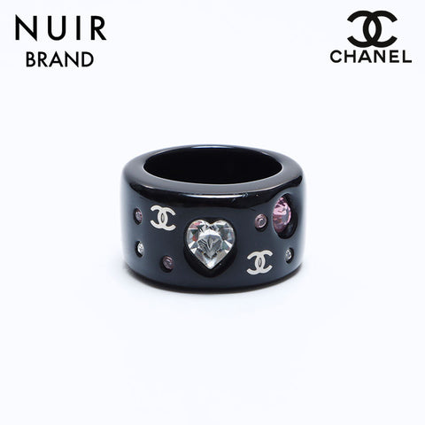 シャネル CHANEL ココマーク ラインストーン 12号 04A ハート リング・指輪 ブラック WS8166