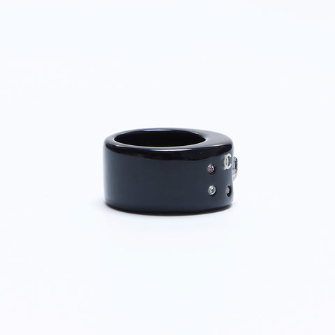 Chanel Coco Mark Rhingestone Taille 12 04a Heart Ring Black WS8166