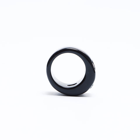 Chanel Coco Mark Rhingestone Taille 12 04a Heart Ring Black WS8166