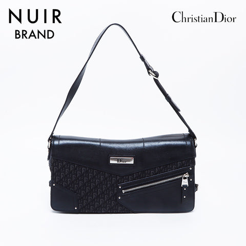 クリスチャンディオール Christian Dior キャンバス トロッター ロゴ ジップ レザー ショルダーバッグ ブラック WS8196