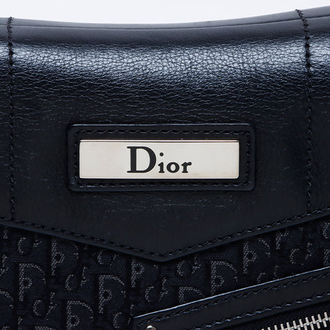 クリスチャンディオール Christian Dior キャンバス トロッター ロゴ ジップ レザー ショルダーバッグ ブラック WS8196