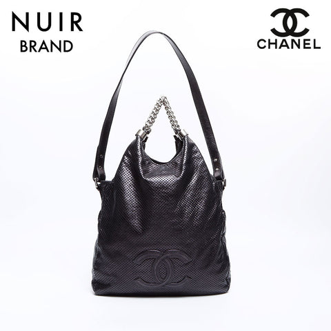 シャネル CHANEL 12番台 パンチング チェーン シルバー金具 巾着 レザー 2way ショルダーバッグ ブラック WS8217