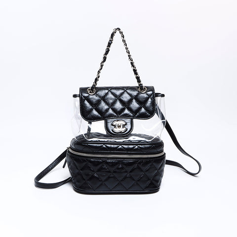 香奈儿香奈儿(Chanel Chanel)25 Matelasse Silver Metallic Backpack/Daypack Black WS8231
