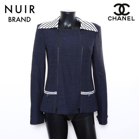 Chanel CHANEL 01A Coco Mark Button Zip-Up 38 Jacket Navy WS8234