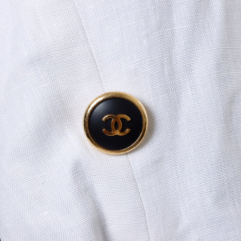 Chanel CHANEL 93P Chain Short Sleeve Linen Jacket White WS8236