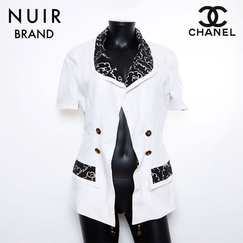 Chanel CHANEL 93P Chain Short Sleeve Linen Jacket White WS8236