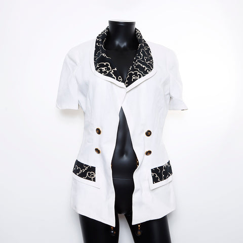 Chanel CHANEL 93P Chain Short Sleeve Linen Jacket White WS8236