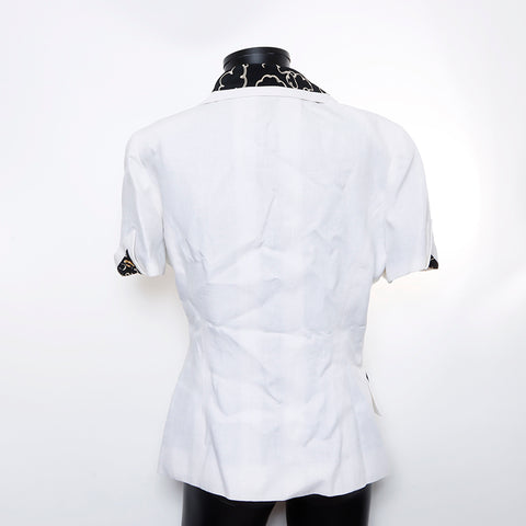 Chanel CHANEL 93P Chain Short Sleeve Linen Jacket White WS8236
