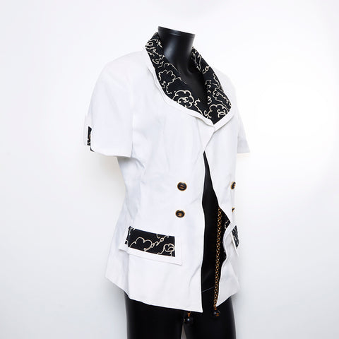 Chanel CHANEL 93P Chain Short Sleeve Linen Jacket White WS8236