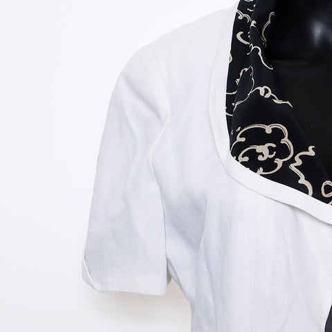 Chanel CHANEL 93P Chain Short Sleeve Linen Jacket White WS8236