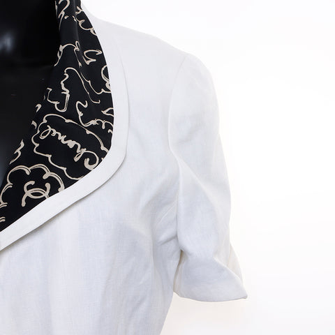Chanel CHANEL 93P Chain Short Sleeve Linen Jacket White WS8236