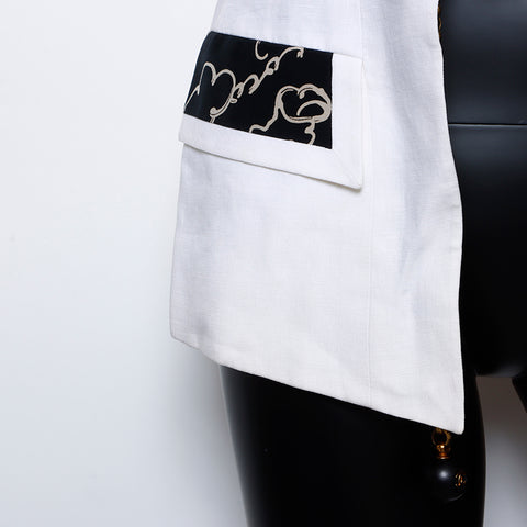 Chanel CHANEL 93P Chain Short Sleeve Linen Jacket White WS8236