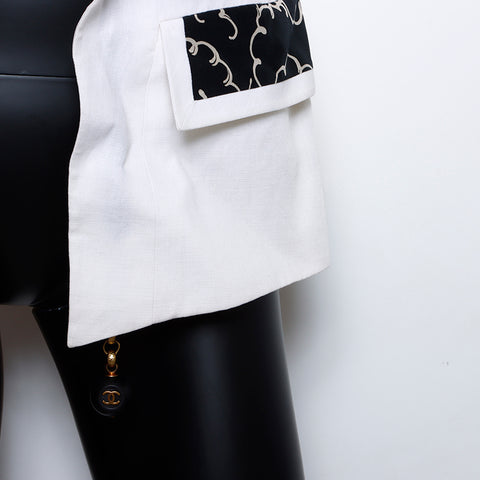 Chanel CHANEL 93P Chain Short Sleeve Linen Jacket White WS8236
