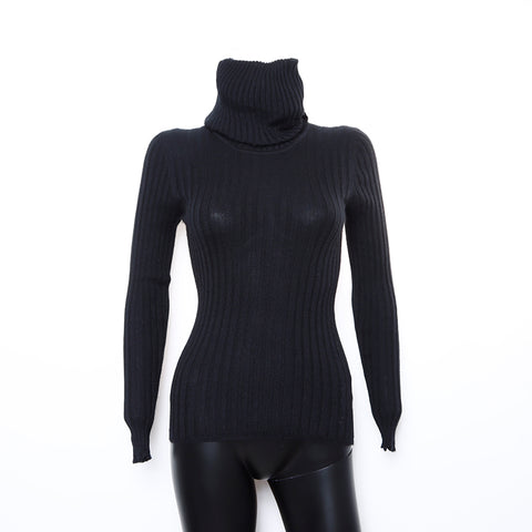 香奈儿香奈儿高领羊绒丝绸40 97A针织黑色WS8238