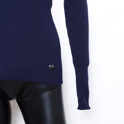 Chanel Wool 38 2000s Sweater Long Sleeve Sweater Navy WS8243