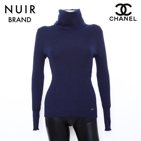 Chanel Wool 38 2000s Sweater Long Sleeve Sweater Navy WS8243