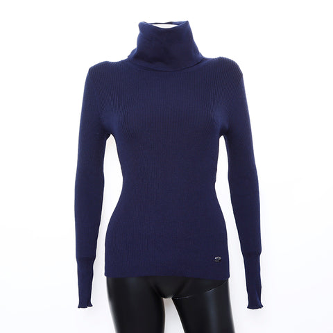 Chanel Wool 38 2000s Pull à manches longues Sweater Navy WS8243
