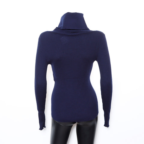 Chanel Wool 38 2000s Pull à manches longues Sweater Navy WS8243