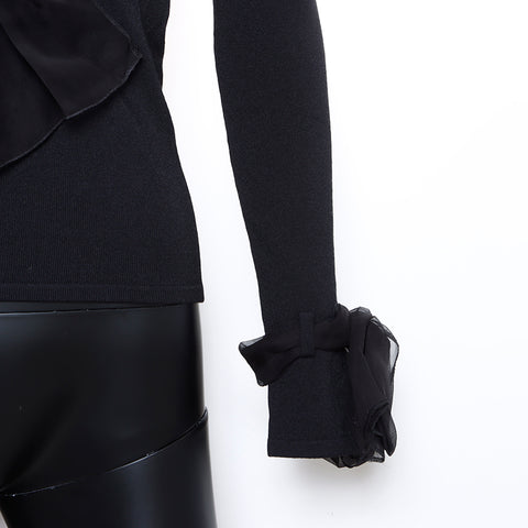 Chanel Silk 38 04 Chemise à manches longues à manches longues noires WS8244