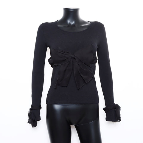 CHANEL Silk 38 04 Long Sleeve Long sleeve shirt black WS8244