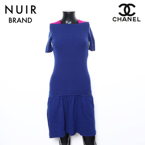 Chanel Cashmere blend 34 2000s Short sleeve dress Navy WS8245
