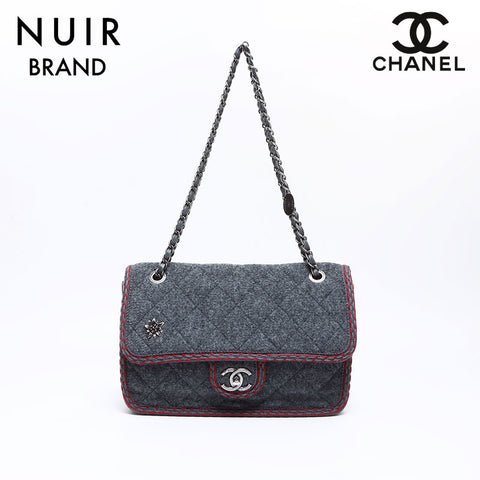 シャネル CHANEL 21番台 ウール チェーン フラップバッグ ショルダーバッグ グレー WS8256