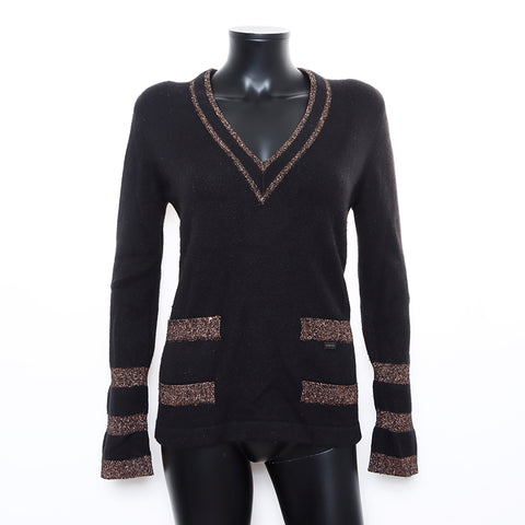 Chanel CHANEL 42 04A Cashmere Sweater Black WS8274