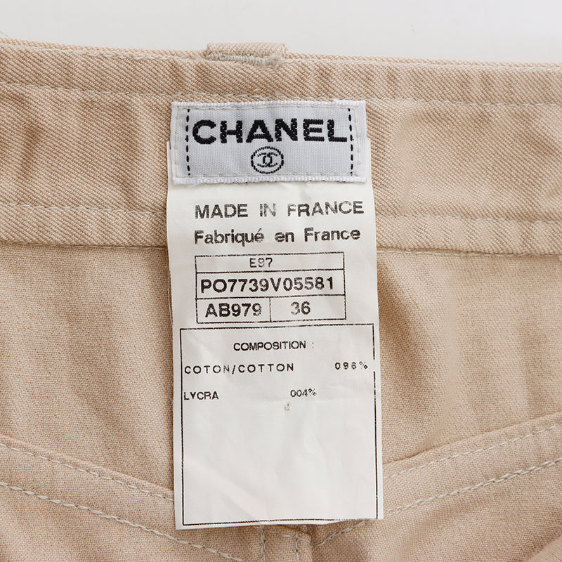 Chanel Size 36 Cotton Front Button Coco Mark E97 Skirt Beige