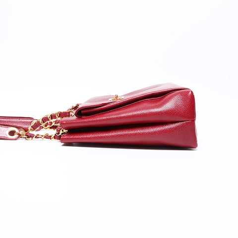 CHANEL Nr. 3 COCO Mark Caviar Skin Outside Flap Chain Umhängetasche Rot WS8305