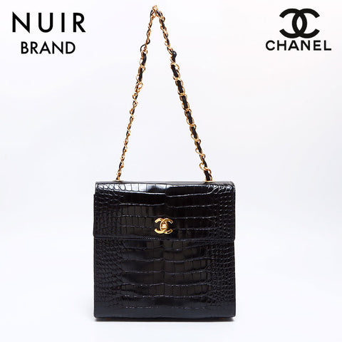 Chanel Chanel Nr. 5 Kokos Marke Krokodil -Leder -Ketten -Umhängetasche Schwarz WS8311