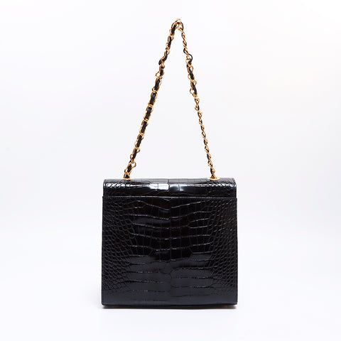 Chanel Chanel Nr. 5 Kokos Marke Krokodil -Leder -Ketten -Umhängetasche Schwarz WS8311