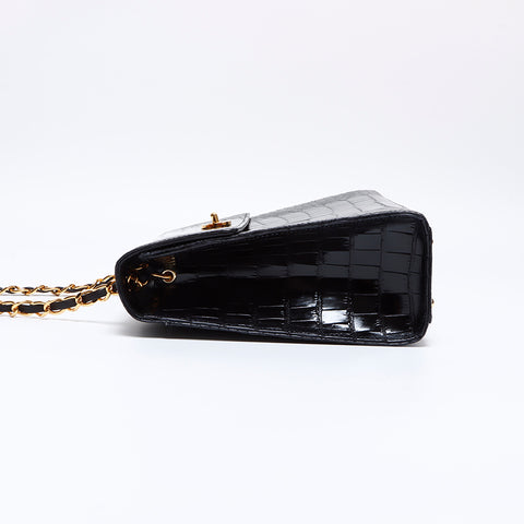 Chanel Chanel Nr. 5 Kokos Marke Krokodil -Leder -Ketten -Umhängetasche Schwarz WS8311